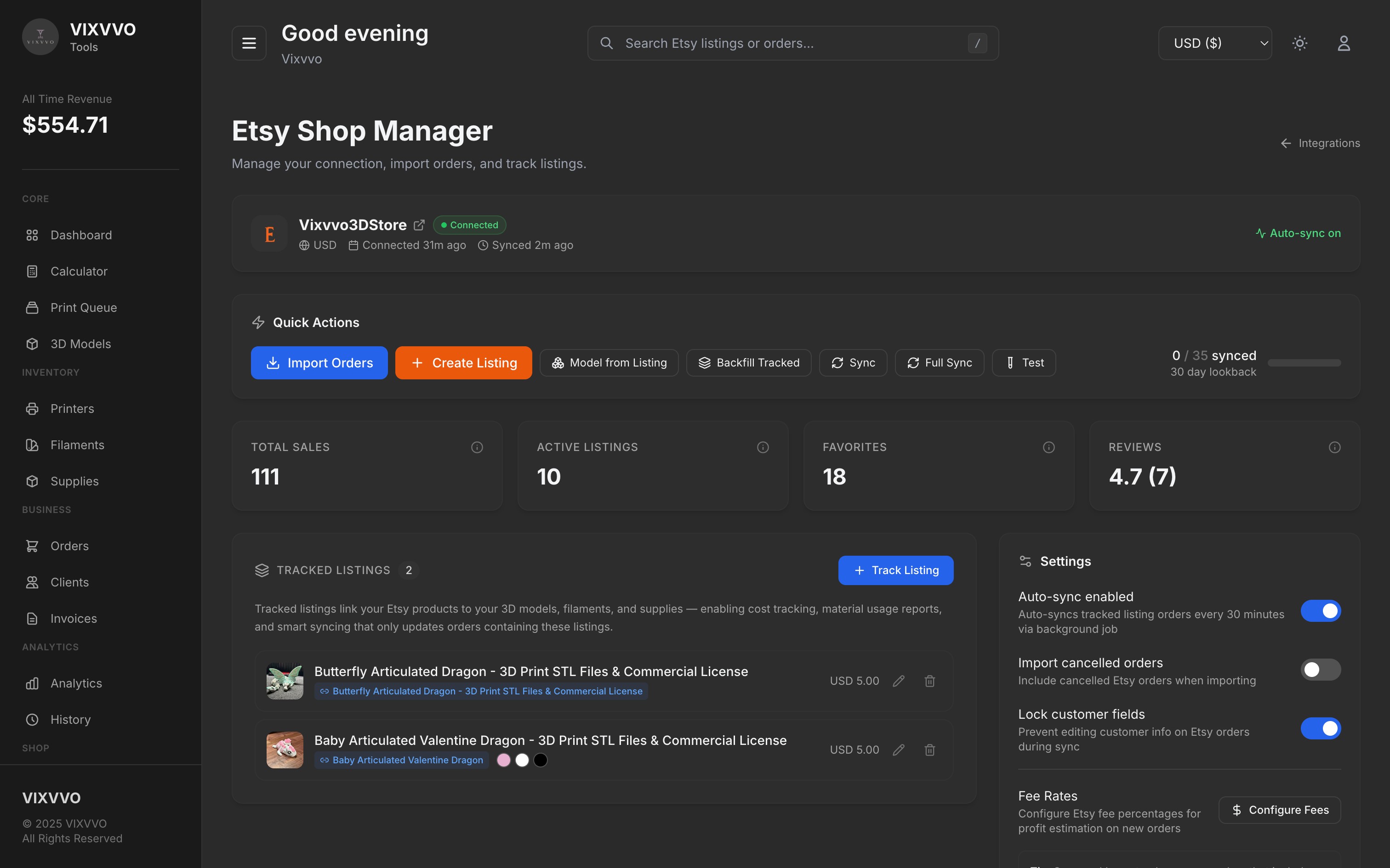 Etsy Dashboard